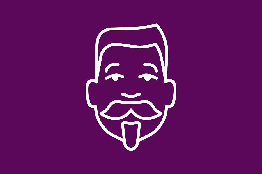 Weisses Icon zeigt den Kopf von Friedrich Ebert auf violettem Hintergrund