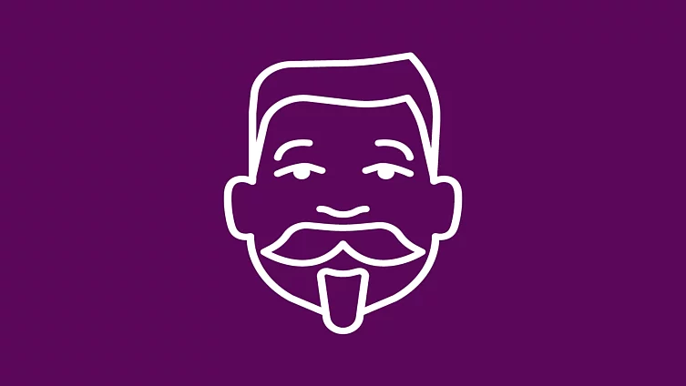 Weisses Icon zeigt den Kopf von Friedrich Ebert auf violettem Hintergrund